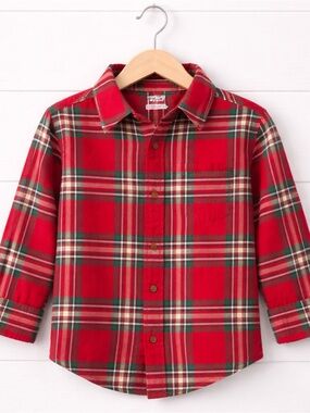Carters Boys Plaid Shirt 5T Red Green Button Down Long Sleeve Holiday